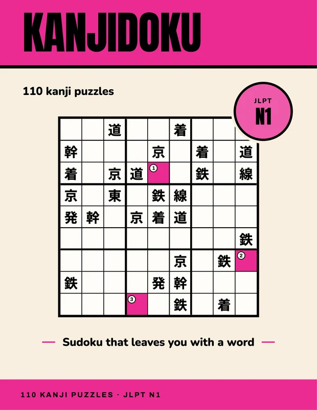 The cover of Kanjidoku Volume Four: 110 kanji puzzles, JLPT N1.